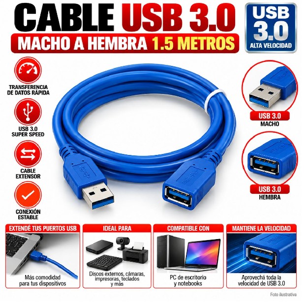 &ua CABLE HDMI MACHO A HEMBRA 1,5MTS 3.0 (3126)